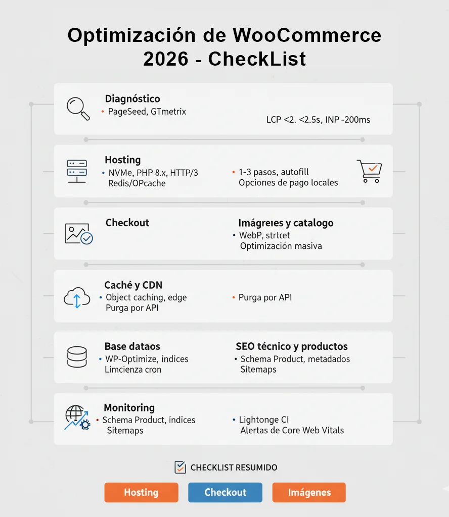 Infografía: Checklist de optimización de WooCommerce 2026